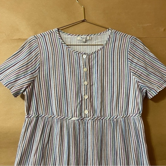 Madewell | Striped Crewneck Button Front Tiered Mini Dress Popover Size S - Picture 4 of 14